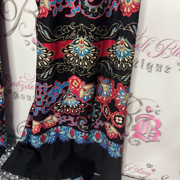 Pants floral hippie flare bootcut red blue cream black soft stretchy comfy luxe - Picture 9 of 13